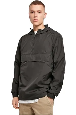 Build Your Brand Mens BY096-Basic Pull Over Jacket Windbreaker, Black, L