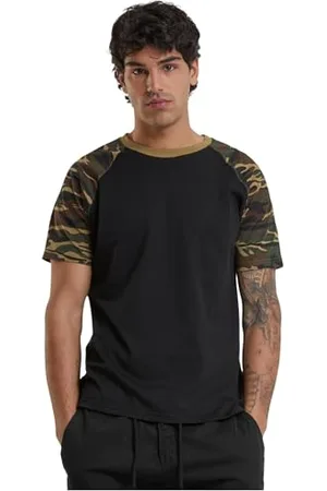 Urban classics Herren Raglan Contrast Tee T-Shirt, blk/woodcamo, M