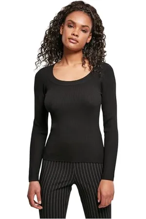 Urban classics Damen TB4548-Ladies Wide Neckline Sweater Sweatshirt, Black, XS