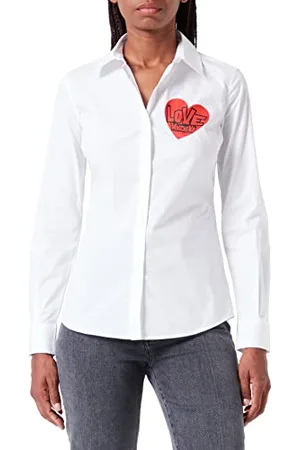 Moschino Damen Slim Fit Long Sleeves With Red Heart Print. Shirt, , 44 EU