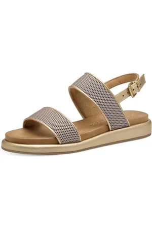 Marco Tozzi Damen Sandalen flach mit Schließe Sommer, Gold , 37 EU