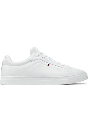 Tommy Hilfiger Herren Court Sneaker Icon Flag Essential aus Leder, Weiß (White), 40