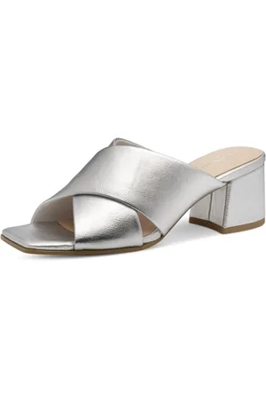 Marco Tozzi Damen Pantoletten mit Blockabsatz Elegant, (Silver), 38 EU