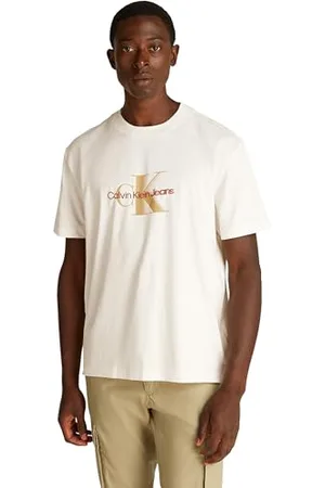 Calvin Klein Herren T-Shirt Kurzarm Monologo Shift Tee aus Baumwolle, Beige (Tofu), S