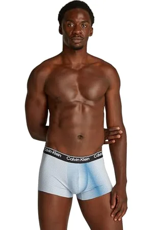 Calvin Klein Herren Boxershorts Trunk Low Rise mit Logobund, Blau (Palm Leaf Stripe_Light Blue), L