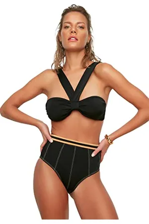 Trendyol Damen Reifen Detaillierter Hoher Taillenbikini Sechs Bikini Bottoms, , 34 EU