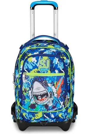 7 for all Mankind SJ Gang Schultrolley Jack 3 Rollen, , SharkStory, 3 in 1, Dreifachverwendung, Rucksack mit abnehmbarem Wagen, Trinkflaschenhalter und Crossover System, Schulrucksack für Reisen, Kinder Jungen