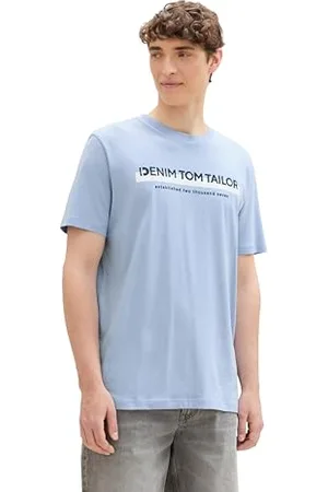 TOM TAILOR Herren Slim Fit T-Shirt mit Logo-Print aus Baumwolle, Brunnera Blue, S