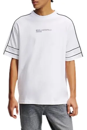 Karl Lagerfeld Relaxed Piping Tee, Men, White, T-Shirt