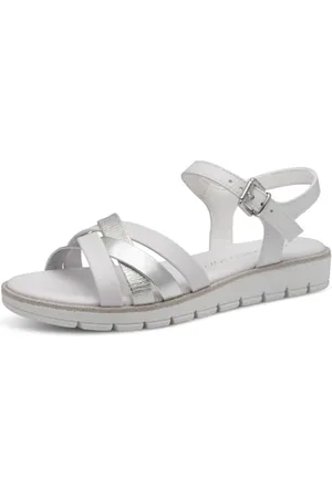 Marco Tozzi Damen Sandalen flach mit Schließe Sommer, Weiß , 40 EU