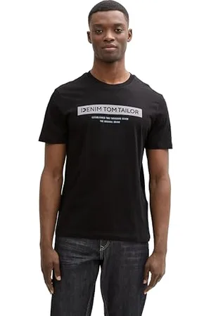 TOM TAILOR Herren 1043491 Basic T-Shirt mit Logo-Print, 14482-Deep Black, M