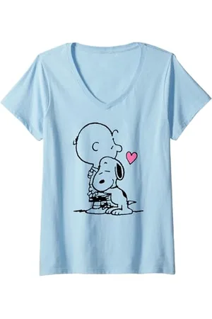 Peanuts Damen – Snoopy Charlie Hug T-Shirt mit V-Ausschnitt