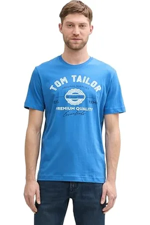 TOM TAILOR Herren 1037735 T-Shirt aus Baumwolle mit Logo-Print, 11356-Sapphire Blue, XL