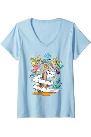 LOONEY TUNES Damen Wile E. Coyote Beep Beep T-Shirt mit V-Ausschnitt