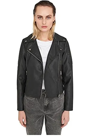 Noisy May Damen Kunstleder Jacke Biker Jacket Übergangsjacke Langarm Shacket PU Coated NMREBEL, Farben: -2, Größe:M