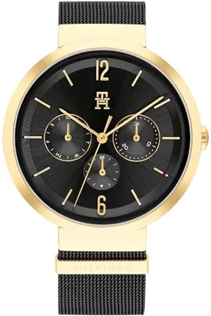 Tommy Hilfiger Multi Zifferblatt Quarz Uhr für Damen mit Schwarzes Edelstahl-Mesh-Gliederarmband - 1782540