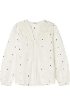 Springfield Damen Blusa Bordada Con Cordones Insertados Bluse, , 36