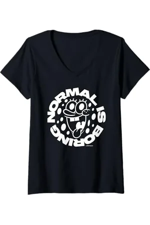Spongebob Damen Sponge Bob - Schwammkopf Normal ist langweilig T-Shirt mit V-Ausschnitt