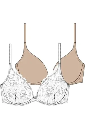Dorina Angie 2er-Pack Push-Up-BH mit tiefem Ausschnitt – Spitze & Mikrofaser – Mit Bügeln, verstellbaren Trägern, abnehmbaren Polstern, Schwarz und Beige.