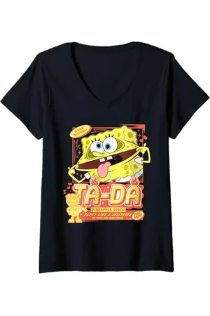 Spongebob Damen Sponge Bob - Schwammkopf Jellyfish Party Pinapple Disco T-Shirt mit V-Ausschnitt