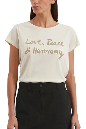 Marc O’ Polo Marc OߴPolo Damen T-Shirt aus Bio-Baumwolle mit U-Boot Ausschnitt, Cremefarben (Natural Cotton), L