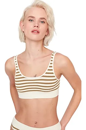 Trendyol Damen Women Underwear Neck Knit Bra Unterwäsche Bralette V-Ausschnitt Strick-BH, Green, S
