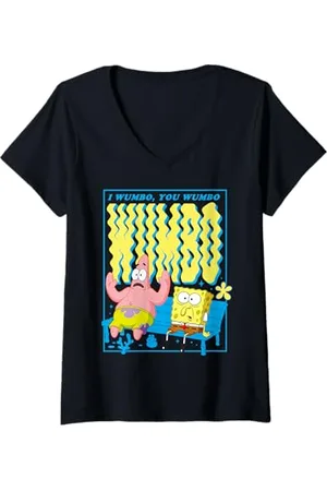 Spongebob Damen Sponge Bob - Schwammkopf I Wumbo You Wumbo, blue T-Shirt mit V-Ausschnitt