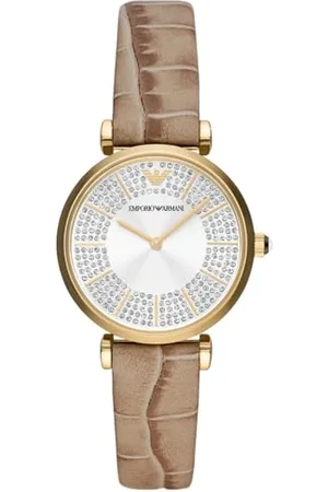 Emporio Armani Uhr für Damen , Zweizeiger Uhrwerk, 32MM Edelstahlgehäuse mit einem Lederarmband, AR11518