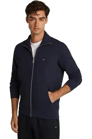 Tommy Hilfiger Herren Sweatshirt mit Reißverschluss Essential Terry mit Stehkragen, Blau (Desert Sky), 3XL