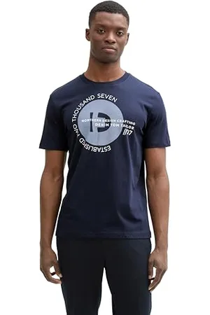 TOM TAILOR Herren 1043491 Basic T-Shirt mit Logo-Print, 22813-Dark Navy, L