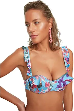 Trendyol Damen Blumenmuster Gefügter Rüschen Balenx Bikini-top Bikini Top, , 36 EU