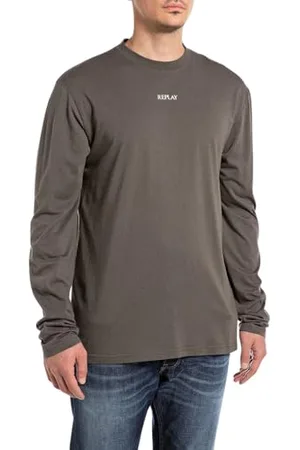 Replay Herren Langarmshirt mit Rundhalsausschnitt, Grey (Wood Grey 393), S