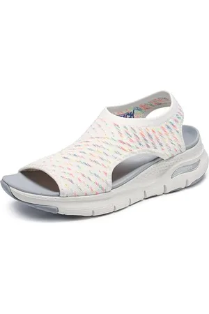 Skechers Damen Arch Fit Fußgewölbe-Passform – Catchy Wave, Mehrfarbig, Weiß, 38 EU