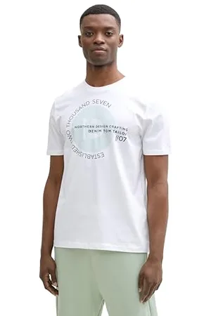TOM TAILOR Herren 1043491 Basic T-Shirt mit Logo-Print, 10991-Knit White, XL