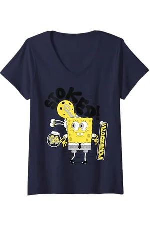 Spongebob Damen Sponge Bob - Schwammkopf Gary Stoked T-Shirt mit V-Ausschnitt