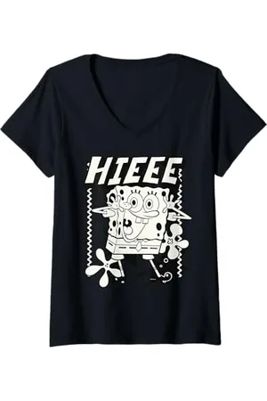 Spongebob Damen Sponge Bob - Schwammkopf Hier bin ich, /weiß T-Shirt mit V-Ausschnitt