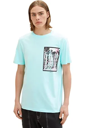 TOM TAILOR Herren 1036480 T-Shirt mit Sommer-Print, 30655-Soft Light Turquoise, M