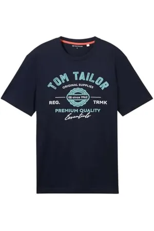 TOM TAILOR Herren T-Shirt mit Logo-Print aus Baumwolle, Dark Blue, S