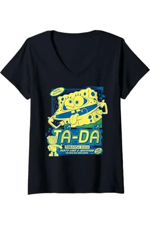 Spongebob Damen Sponge Bob - Schwammkopf Jellyfish Party Pinapple Disco blue T-Shirt mit V-Ausschnitt