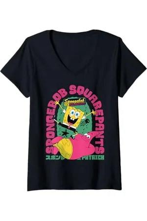 Spongebob Damen Sponge Bob - Schwammkopf Patrick Streetwear T-Shirt mit V-Ausschnitt