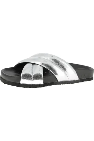 Andrea Conti Damen Pantolette Flacher Slipper, schwarz/Silber, 42 EU
