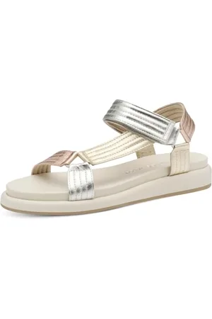 Marco Tozzi Damen Sandalen flach mit Klettverschluss Bequem, Metallisch , 42 EU