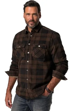 JP 1880 Herren Overshirt, Kent, Fleece, Gefüttert, Karo, 1/1 Hemden, , 6XL