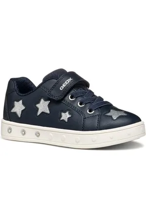 Geox J Skylin Girl B Sneaker, Navy/Silver, 24 EU
