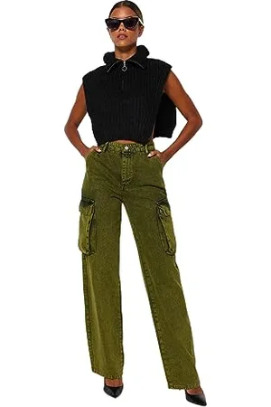Trendyol Damen Gerade Weites Bein Hohe Taille Jeans, , 36