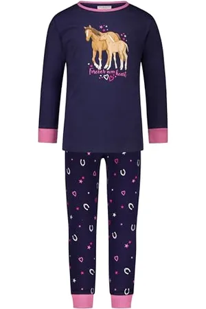Salt & Pepper Mädchen Girls Pyjama mit Pferde Print und All-Over Druck Pyjamaset, , 104 cm-110 cm