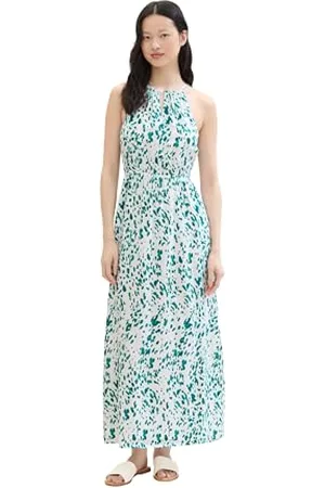 TOM TAILOR Damen Maxi-Kleid mit Neckholder, abstract white dot print, XL
