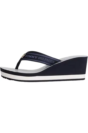 Tommy Hilfiger Damen Flip Flops Stripes mit Keilabsatz, Blau (Space Blue), 39
