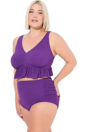 Ulla Popken Damen große Größen Übergrößen Plus Size Bikini, Struktur, Rüsche, Softcups, Träger verstellbar