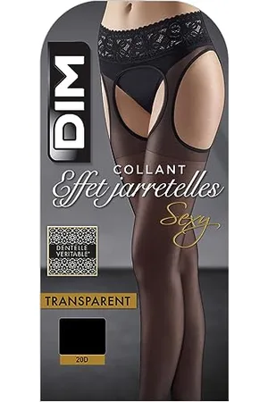 Dim Sexy Halterlose Strümpfe 25D mit Strumpfbandeffekt Damen, Black, S